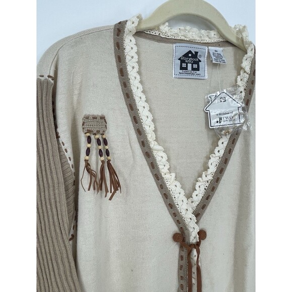 NWT STORYBOOK KNITS Crochet Knit Western Sweater Cardigan Fall Tassle Beaded - Picture 3 of 13